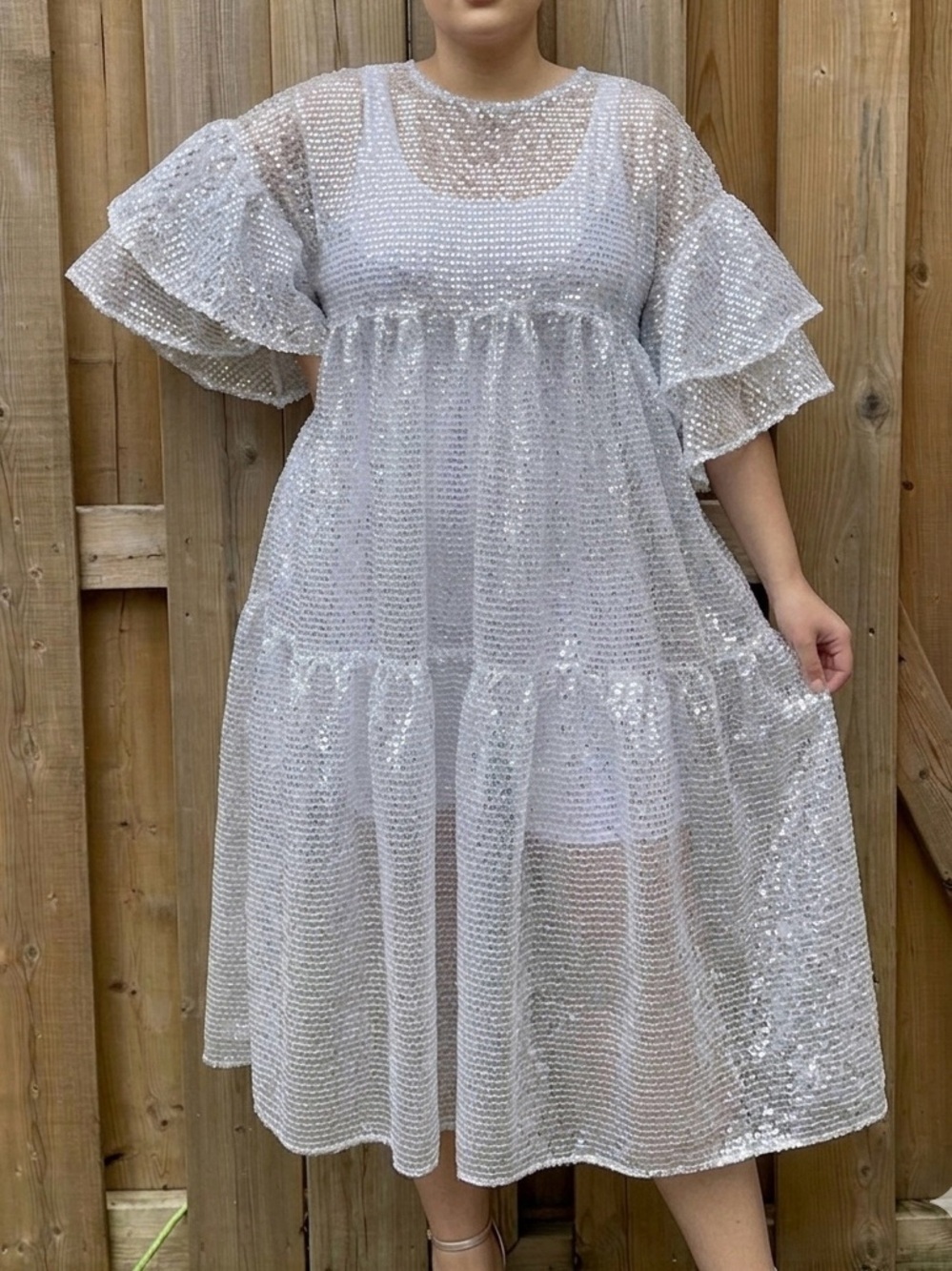 HANDMADE Stunning Sheer Sequin Statement Dress - Size Large/XL